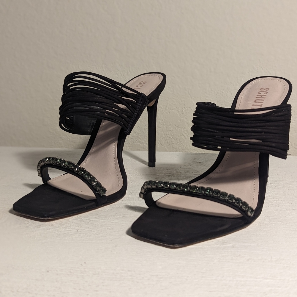 Schutz kimber strappy black suede heels with beading, size 10 - Picture 4 of 12